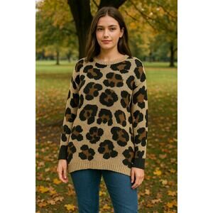Boho Leopard Print Knit Pullover Sweater Mumu Mellow M